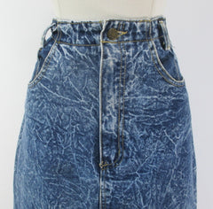 Vintage 90's Acid / leather washed tea length denim blue jean skirt M - Bombshell Bettys Vintage zipper