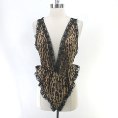 Vintage 80's French Cut Black & Tan Leopard Teddy L NOS