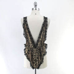 Vintage 80's French Cut Black & Tan Leopard Teddy L NOS