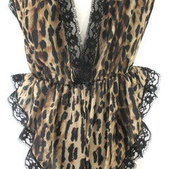 Vintage 80's French Cut Black & Tan Leopard Teddy L NOS