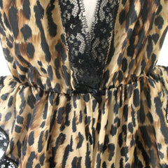 Vintage 80's French Cut Black & Tan Leopard Teddy L NOS