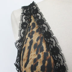 Vintage 80's French Cut Black & Tan Leopard Teddy L NOS