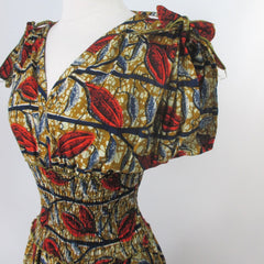 Vintage Batik Flower Full Skirt Day Dress L