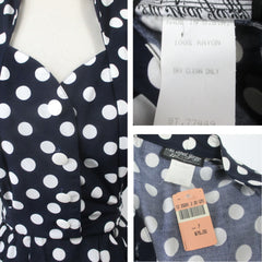 Vintage 80s / 50s Style Blue White Polka Dot Sheath Dress S