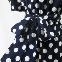 Vintage 80s / 50s Style Blue White Polka Dot Sheath Dress S
