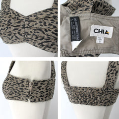 Vintage 80s Leather Leopard Bra Top Bralette S