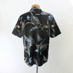 Vintage 80s Hawaii Blues Black Hawaiian Shirt L