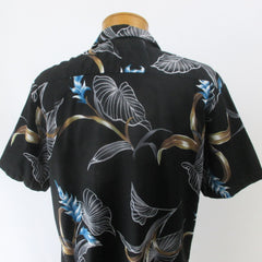 Vintage 80s Hawaii Blues Black Hawaiian Shirt L
