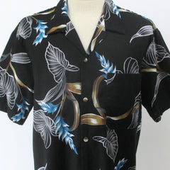Vintage 80s Hawaii Blues Black Hawaiian Shirt L