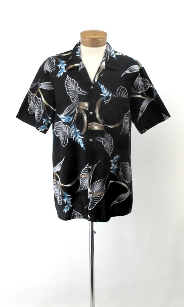 Vintage 80s Hawaii Blues Black Hawaiian Shirt L