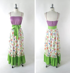 Vintage 80's Tori Richard Bright Hawaiian Floral Maxi Sundress Dress S - Bombshell Bettys Vintage