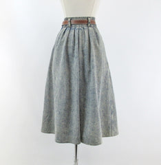 vintage 80s acid wash denim jean western country prairie full skirt matching belt large bombshell bettys vintage back