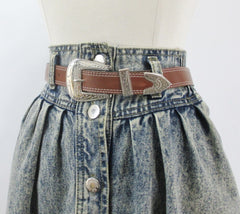 vintage 80s acid wash denim jean western country prairie full skirt matching belt large bombshell bettys vintage belt