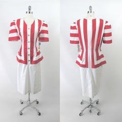 Vintage 80s Red White Stripe Peplum Dress XL 1X • New With Tags •