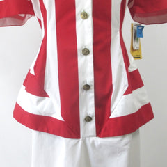 Vintage 80s Red White Stripe Peplum Dress XL 1X • New With Tags •