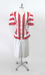 Vintage 80s Red White Stripe Peplum Dress XL 1X • New With Tags •