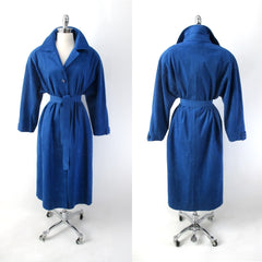 vintage 80s blue ultra suede trench coat jacket medium full
