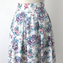 Vintage 80s 90's Rose Garden Midi Skirt M L