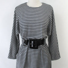Vintage 80's Black White Houndstooth Button Back Dress M