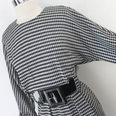 Vintage 80's Black White Houndstooth Button Back Dress M
