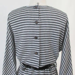 Vintage 80's Black White Houndstooth Button Back Dress M