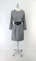 Vintage 80's Black White Houndstooth Button Back Dress M