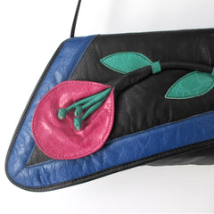 Vintage 80s Leather 3D Flower Handbag / Cross Body / Clutch Bag