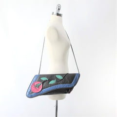 Vintage 80s Leather 3D Flower Handbag / Cross Body / Clutch Bag