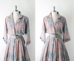 Vintage 80s Pastel Colorsplash Shirtwaist Day Dress XXL Plus - Bombshell Bettys Vintage