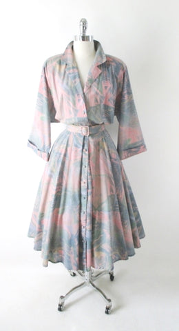 • Vintage 80s Pastel Colorsplash Shirtwaist Day Dress XXL Plus