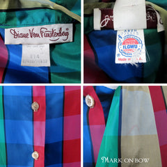 Vintage 70s DVF Diane Von Fürstenberg Pussycat Bow Plaid Blouse L