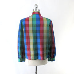 Vintage 70s DVF Diane Von Fürstenberg Pussycat Bow Plaid Blouse L
