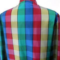 Vintage 70s DVF Diane Von Fürstenberg Pussycat Bow Plaid Blouse L