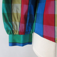 Vintage 70s DVF Diane Von Fürstenberg Pussycat Bow Plaid Blouse L