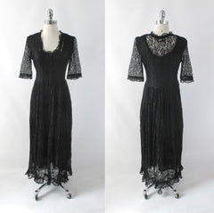 Vintage 90s Black Lace Grunge Tea Dress M