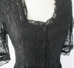 Vintage 90s Black Lace Grunge Tea Dress M