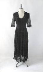 Vintage 90s Black Lace Grunge Tea Dress M