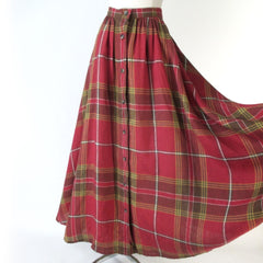 Vintage 90s DKNY Linen Tea Length Plaid Skirt S
