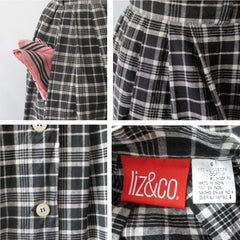 Vintage 90s Liz & Co Black White Plaid Tea Skirt S