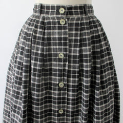 Vintage 90s Liz & Co Black White Plaid Tea Skirt S