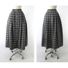 Vintage 90s Liz & Co Black White Plaid Tea Skirt S