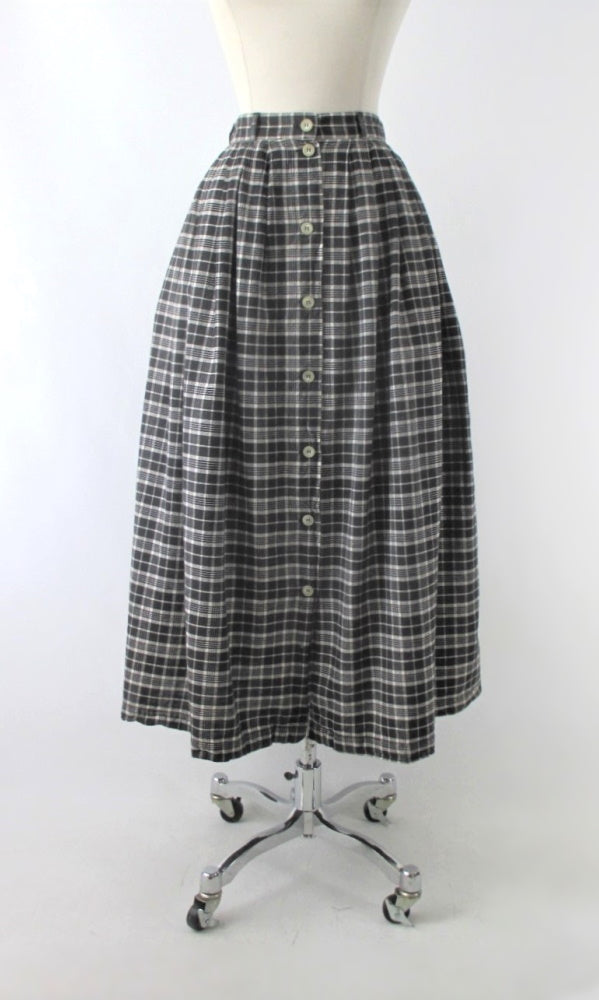 Vintage 90s Liz & Co Black White Plaid Tea Skirt S