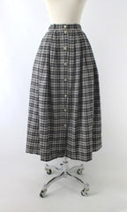 Vintage 90s Liz & Co Black White Plaid Tea Skirt S