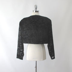 Vintage 90s Black Flocked Velvet Party Dress Matching Bolero Jacket Plus 2XL