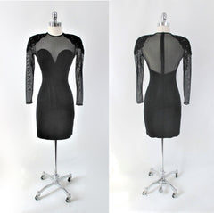 Vintage 90s Black Tadashi Shoji Sweetheart Bodycon Party Dress S