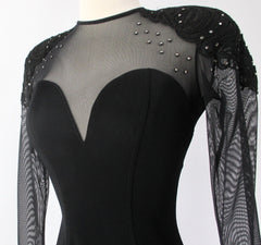 Vintage 90s Black Tadashi Shoji Sweetheart Bodycon Party Dress S