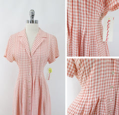 vintage 90s peach gingham laura ellen Ashley country garden casual grunge tea dress bombshell bettys vintage  bodice