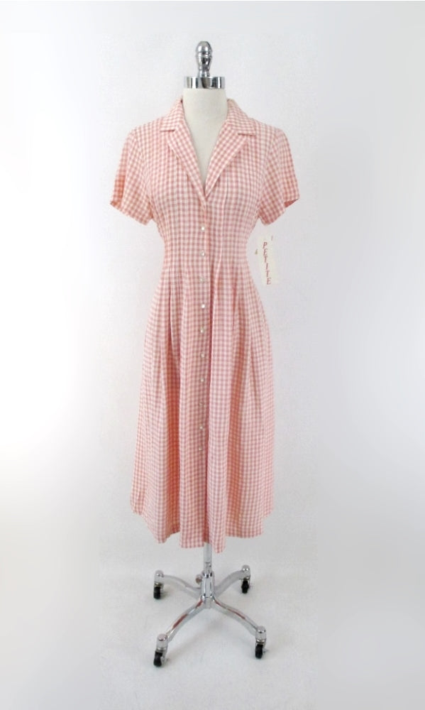 vintage 90s peach gingham laura ellen Ashley country garden casual grunge tea dress bombshell bettys vintage gallery