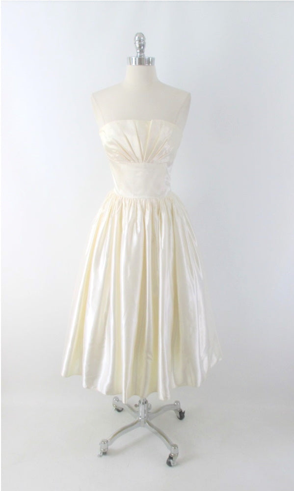 Vintage 80s Gunne Sax 50s Inspired White Satin Party Dress XS