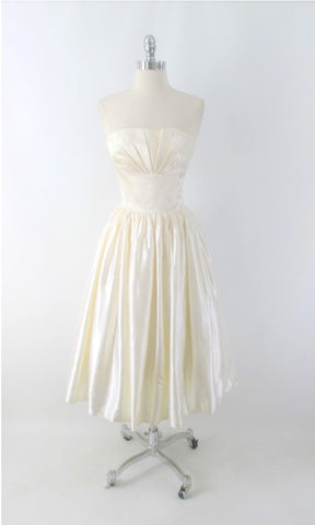 Vintage 80s Gunne Sax 50s Inspired White Satin Party Dress XS